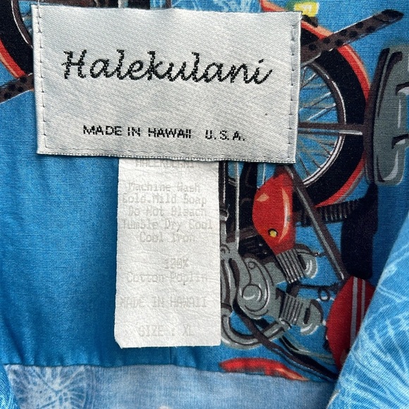 Halekulani Hawaiian shirt motorcycle motif short sleeve button down mens size XL - Picture 3 of 6